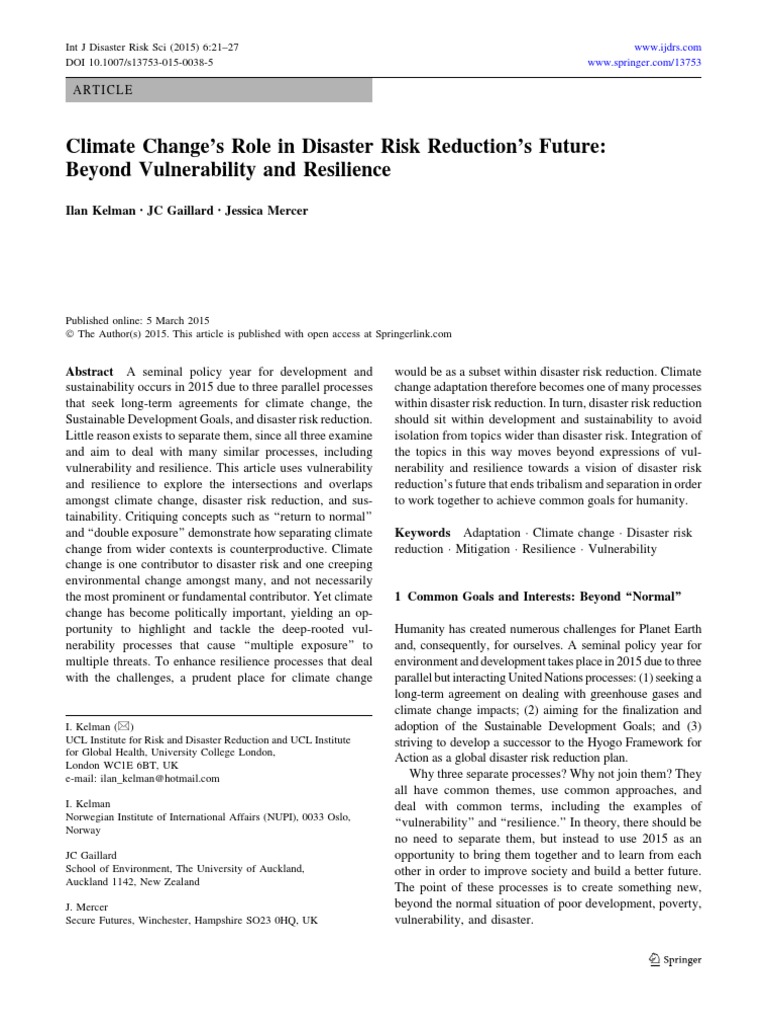 Climate Change and Disaster Risk Integration | PDF | Climate Resilience ...