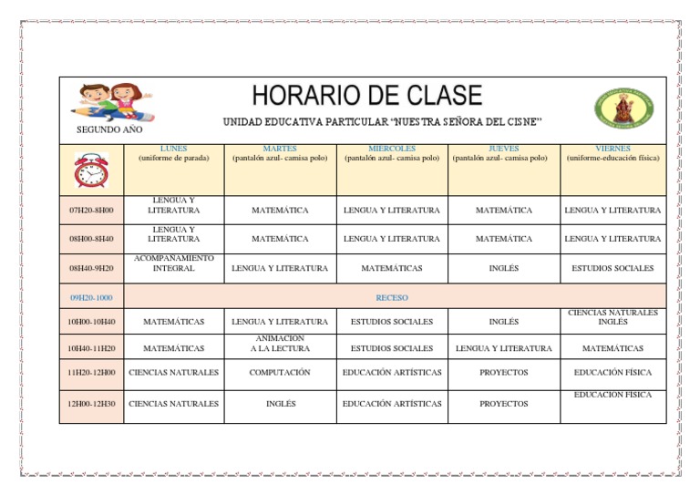 Horario Escolar Segundo Grado 2024 | PDF | Estudios de idiomas extranjeros