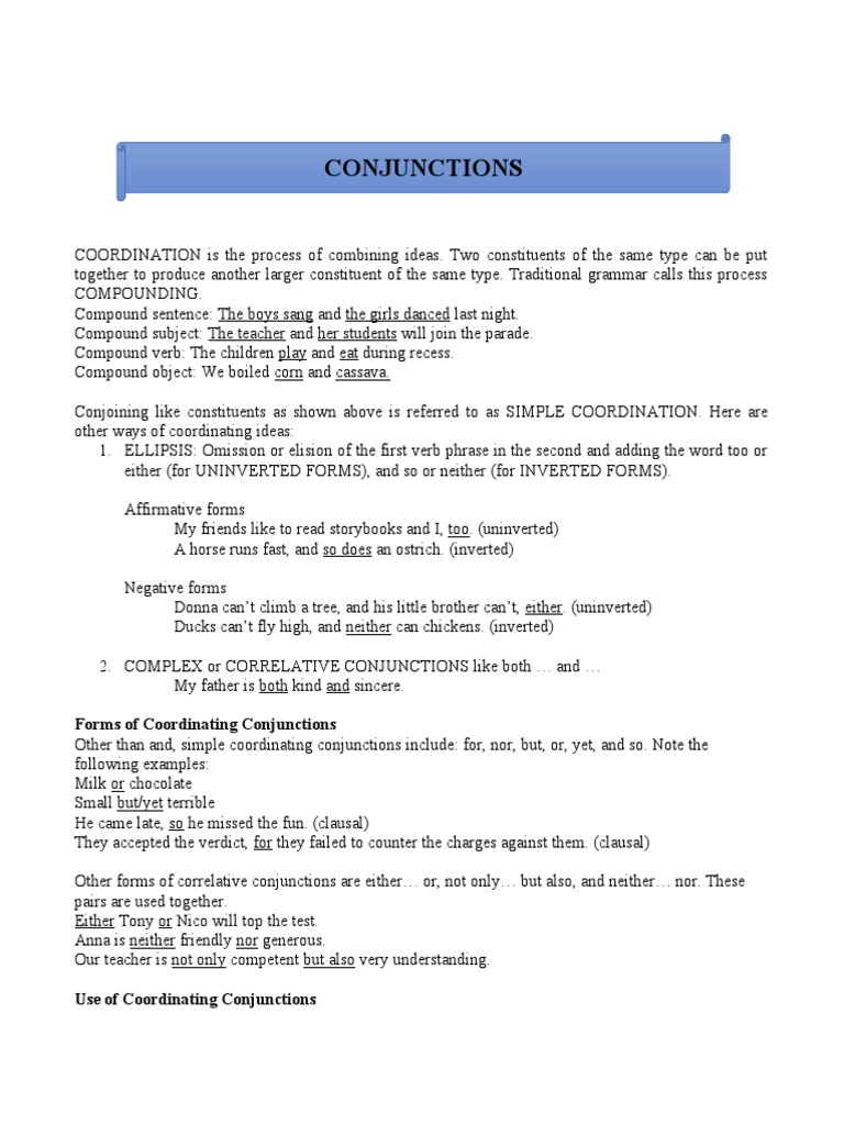 Coordinating and Subordinating Conjunctions | PDF | Human Communication ...