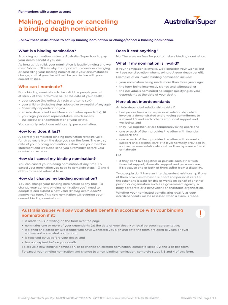 Binding death benefit nomination for super members PDF Justice