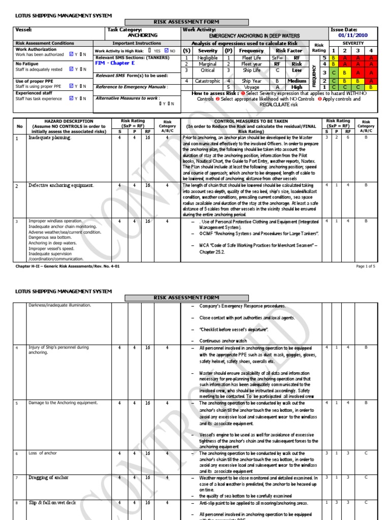 Deep Water Anchoring Risk Assessment | PDF | Anchor | Shipping