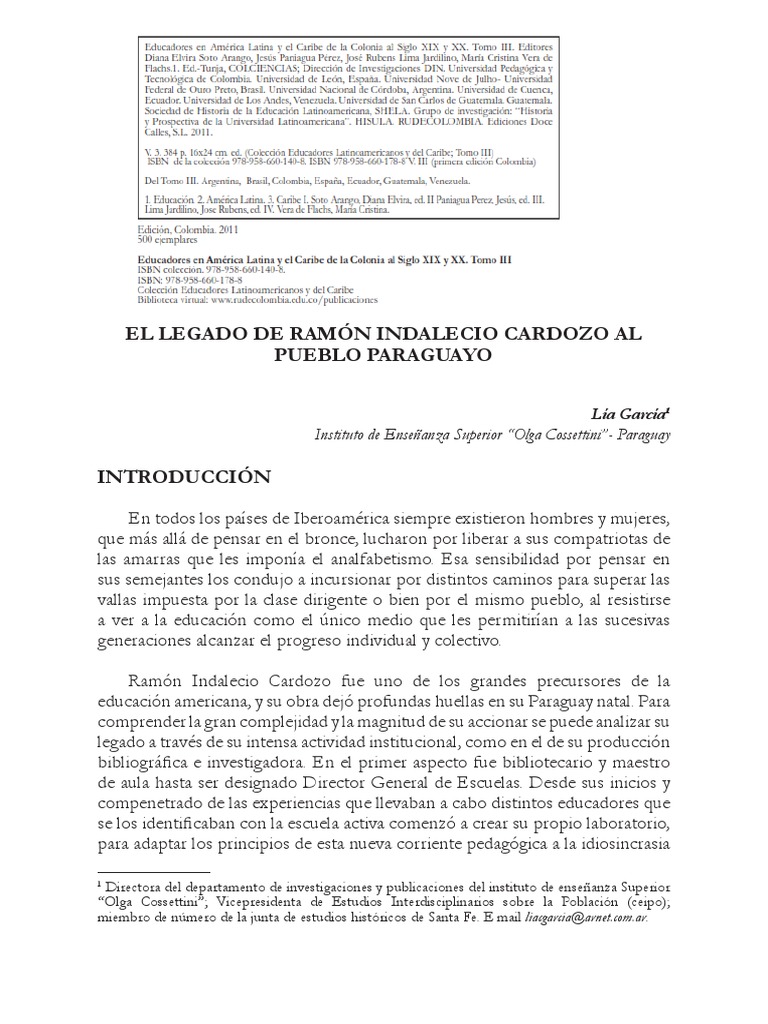 EL LEGADO DE RAMóN INDALECIO CARDOZO AL PUEBLO PARAGUAYO. Lía García ...