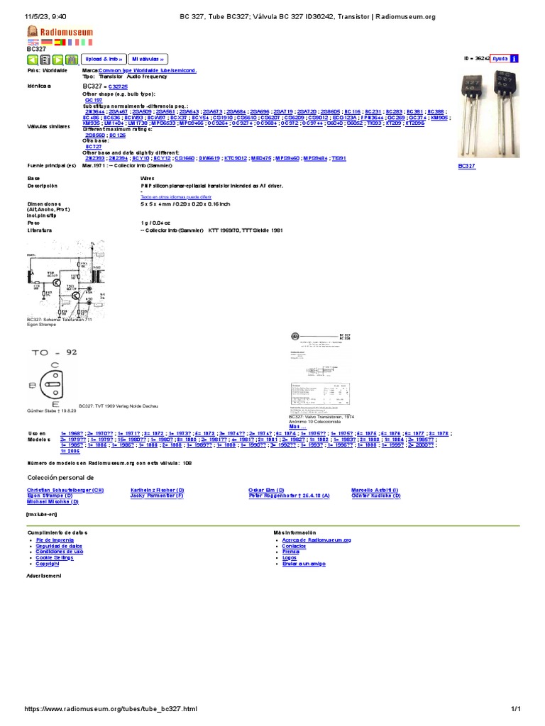 BC 327, Tube BC327 Válvula BC 327 ID36242, Transistor | PDF