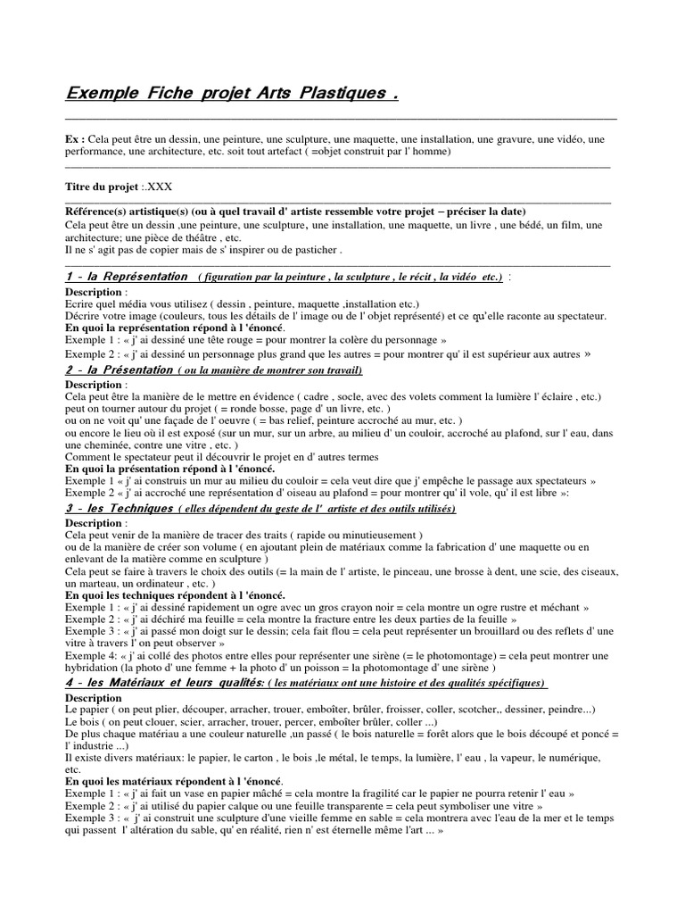 Exemple de fiche projet artistique | PDF | Papier | Dessin