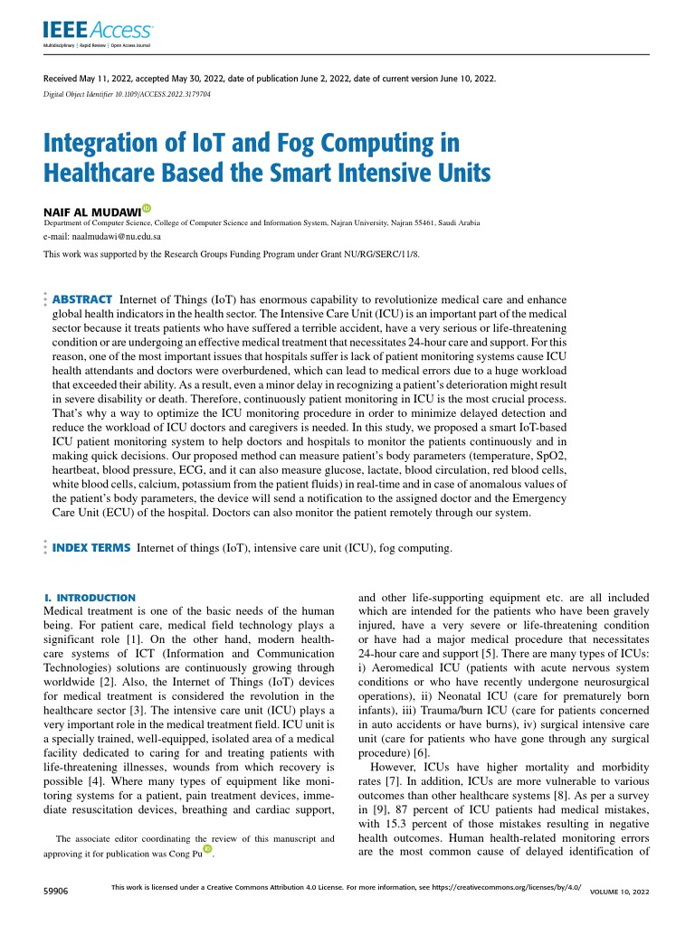 IoT and Fog Computing in ICU Monitoring | PDF | Internet Of Things ...