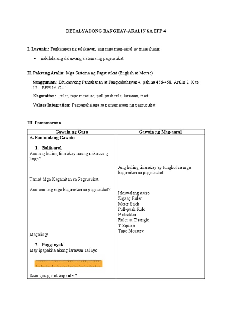 Detalyadong Banghay - Epp4 | PDF