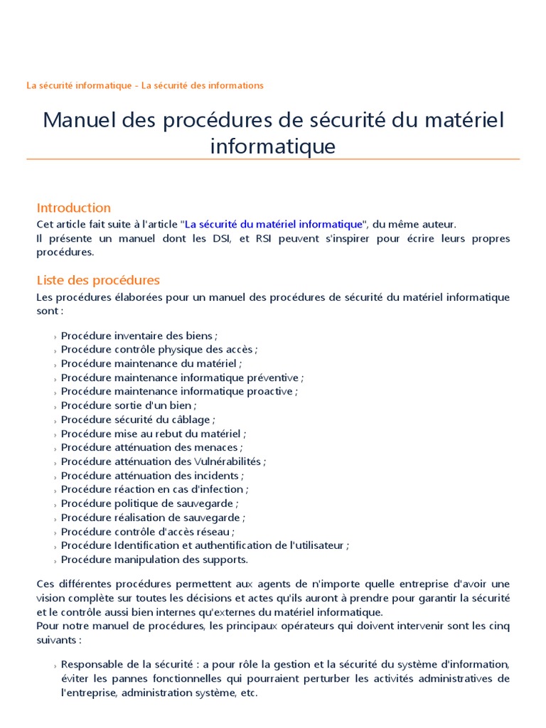 Manuel de sécurité du matériel informatique | PDF | Mot de passe ...