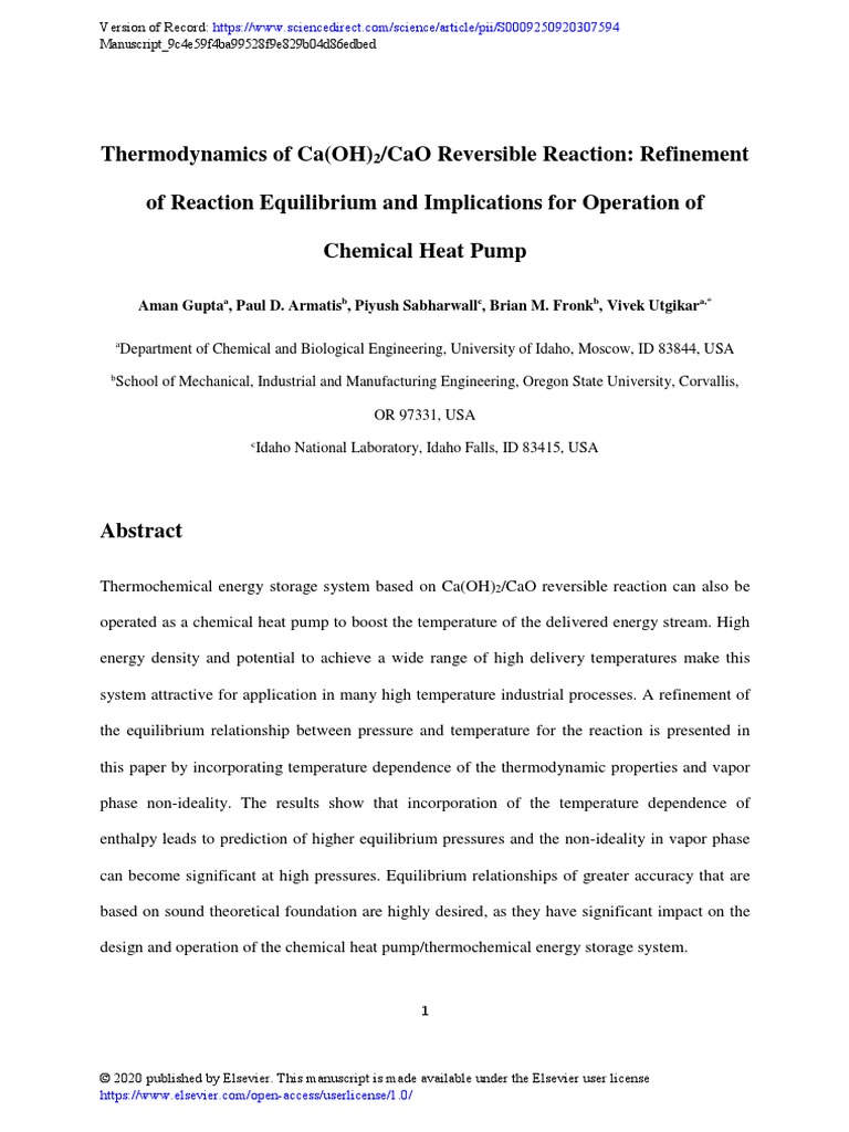 CaO and Water Reaction | PDF