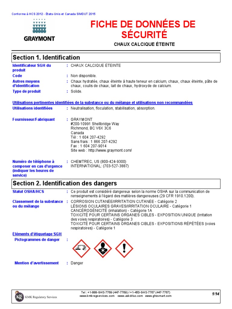Fds CaO Éteinte | PDF | Chaux | Pompier