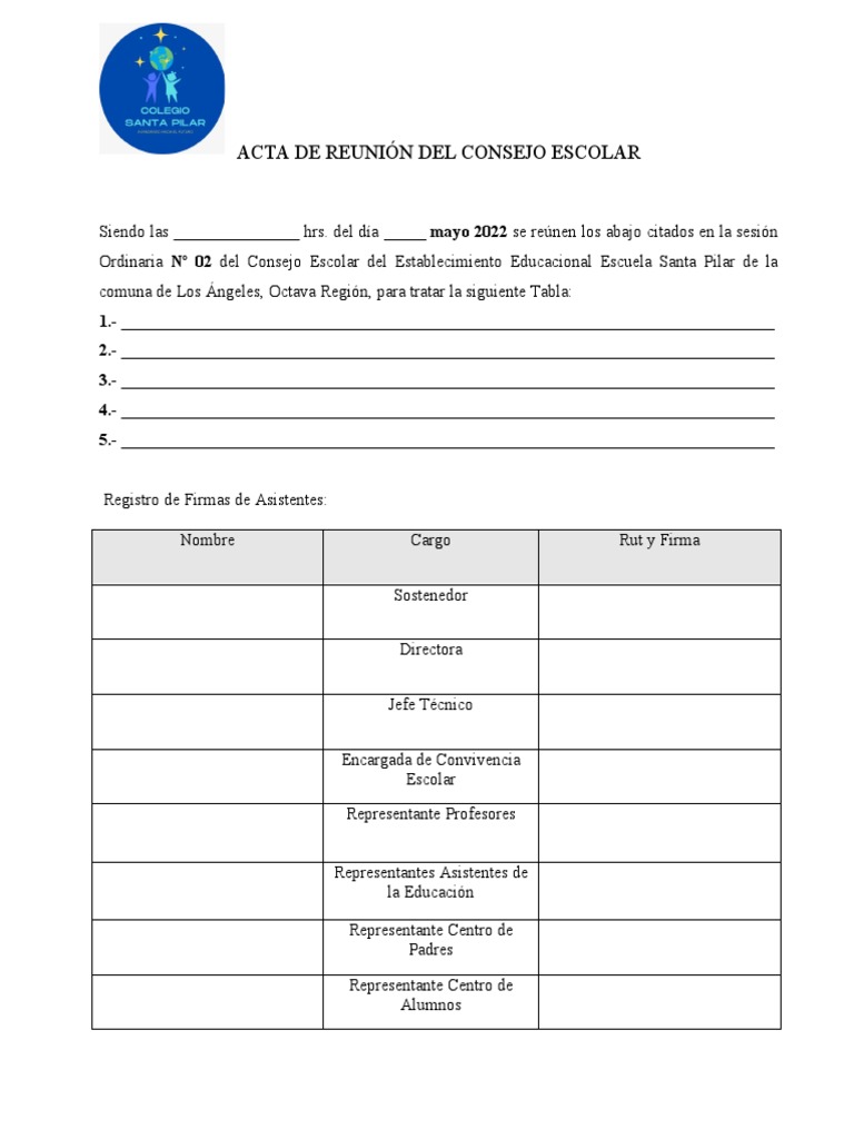 Acta Consejo Escolar Escuela Santa Pilar | PDF | Crecimiento personal y ...