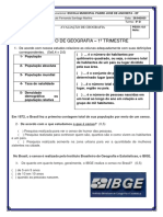 Avaliação de Geografia 1o Trimestre