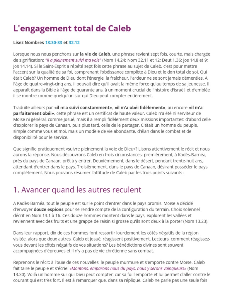 La foi inébranlable de Caleb | PDF | Josué | Dieu
