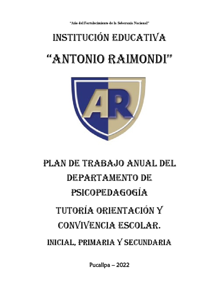 Plan Anual de Tutoría y Psicopedagogía 2022 | PDF | Comportamiento ...