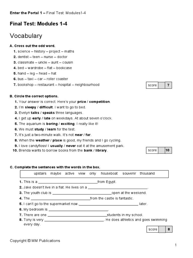 Enter The Portal 1 Final Test 1-4 | PDF | Linguistics