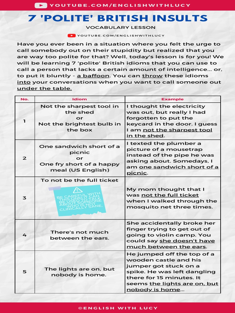 7 - Polite - British Insults | PDF | Grammar | Linguistics