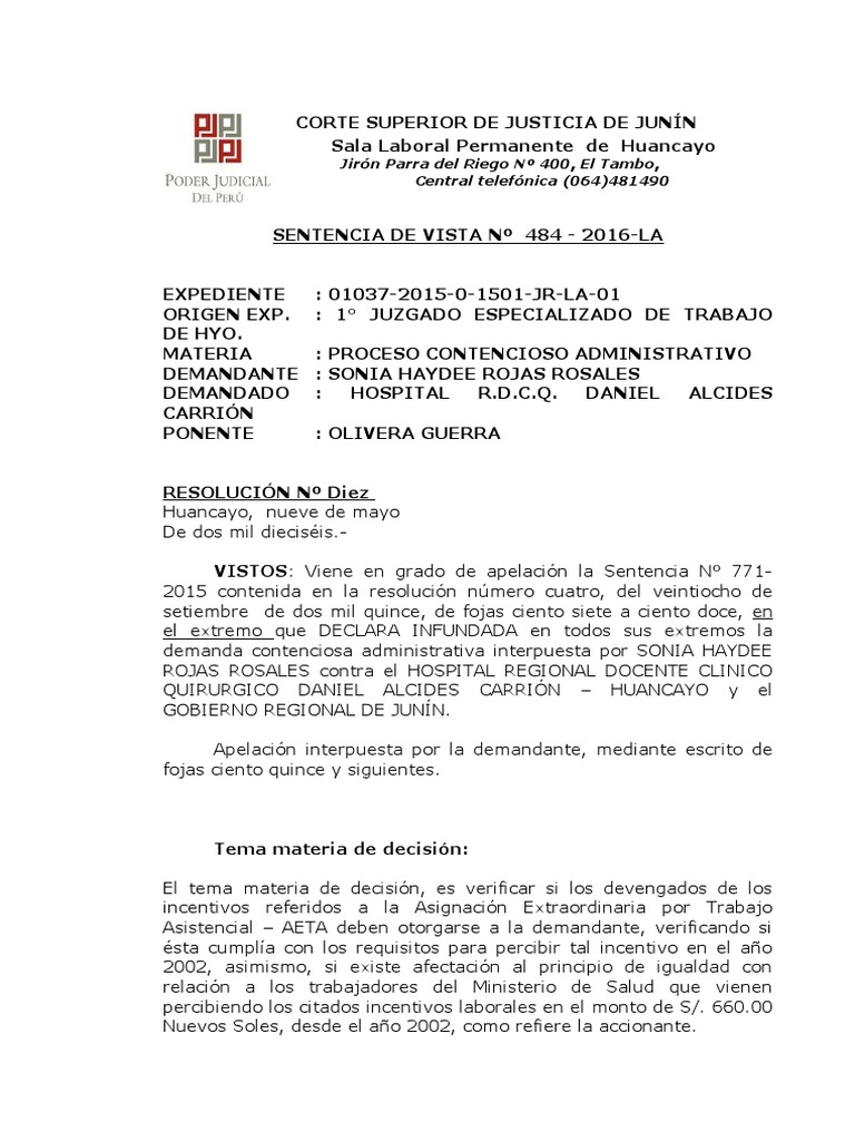 Sentencia de Vista-Exp. 1037-2015 | PDF | Caso de ley | Presupuesto