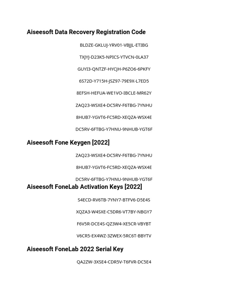 Aiseesoft Data Recovery Registration Code | PDF