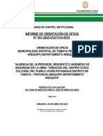 Orientacion de Oficio Ausencia de Supervisor y Residente de Obra Centro Civico Cultural Patasagua