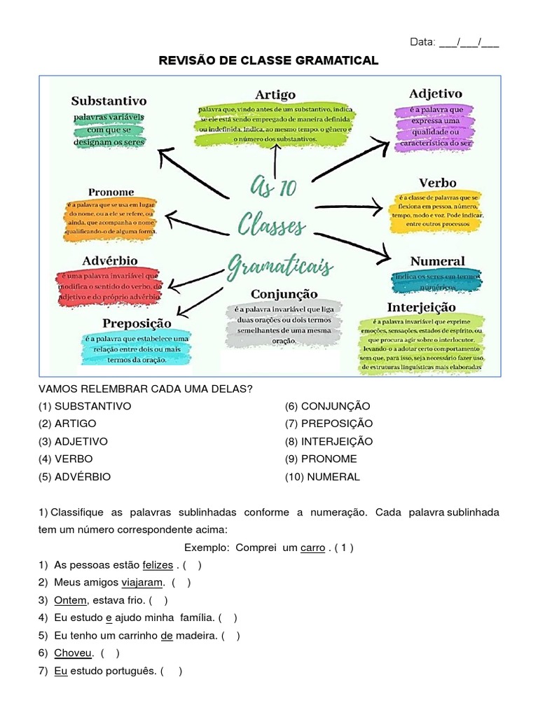 Atividade Extra Classe de Palavras | PDF | Palavra | Linguística