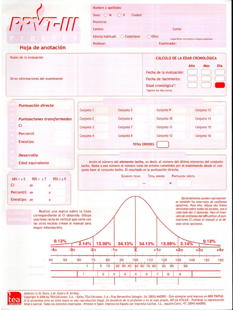 Peabody PPVT LLL - Hoja de Anotación | PDF