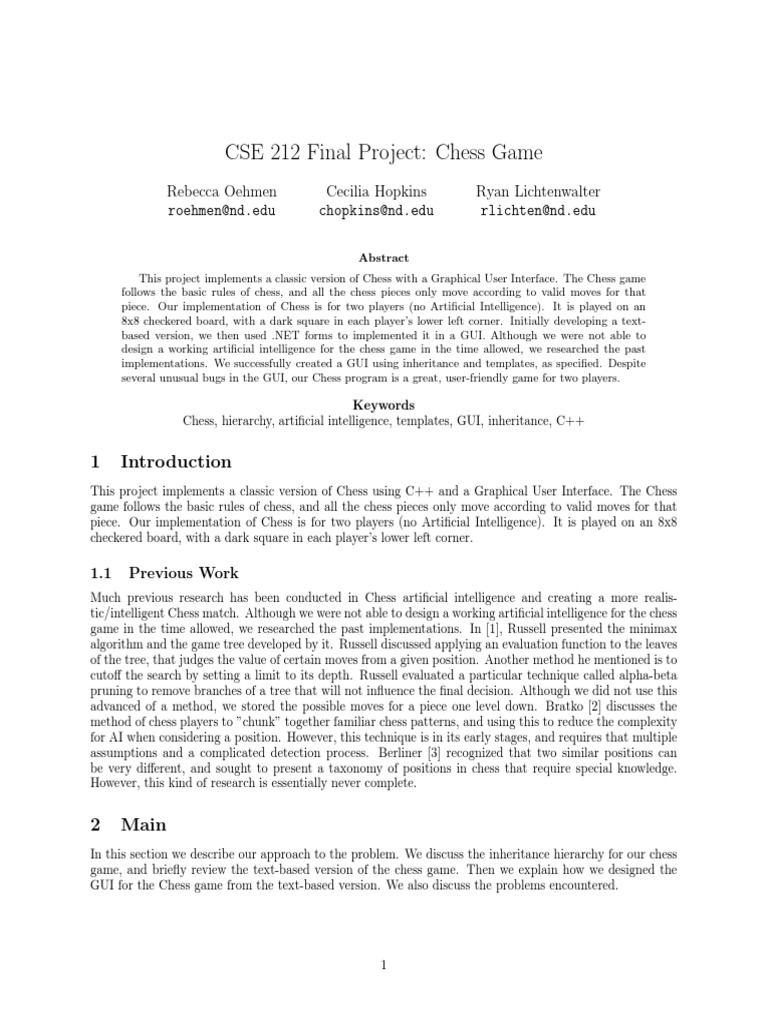 CSE 212: Chess Game Implementation | PDF | Class (Computer Programming ...