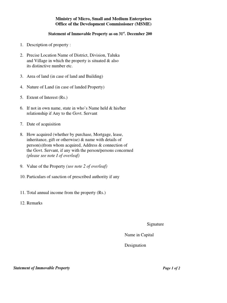 Declaration of Immovable Property PDF