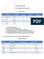 MySQL commands to implement queries on tables LAB, SPORTS, BOOKS, WATCH and SALE