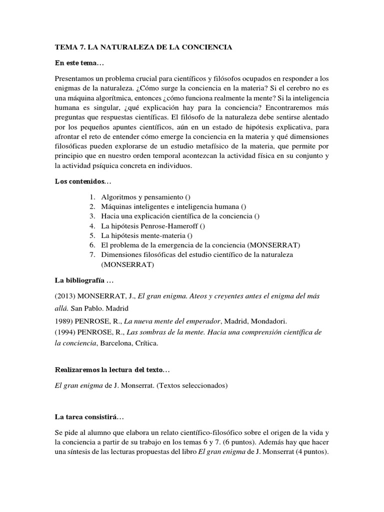TEMA 7 La Naturaleza de La Conciencia PDF | PDF | Mecánica cuántica ...