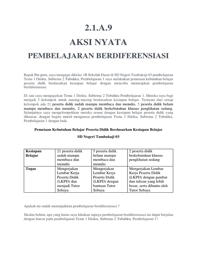 Pembelajaran Berdiferensiasi | PDF