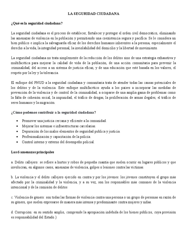 La Seguridad Ciudadana | PDF | Valores | Crimen y violencia