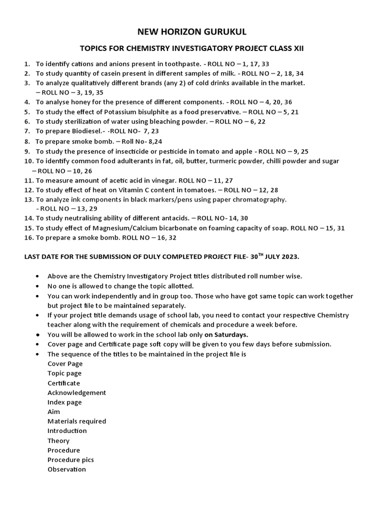 Class 12 Chemistry Project Topics | PDF | Science & Mathematics ...