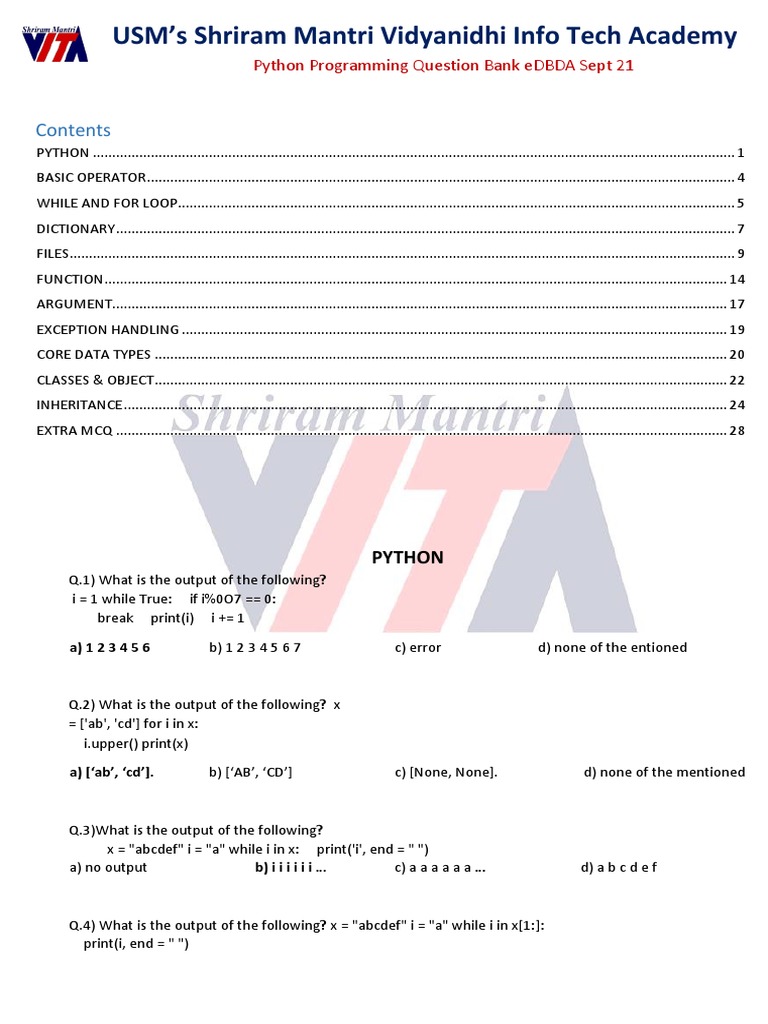Python Programming Question Bank eDBDA Sept 21 | PDF | Parameter ...