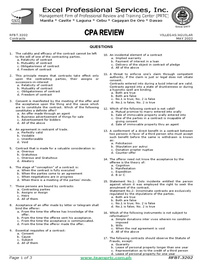 RFBT.3202 Contracts | PDF | Annulment | Offer And Acceptance