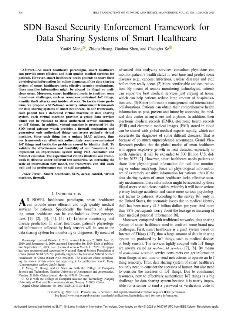 SDN Security Framework for Smart Healthcare | PDF | Internet Of Things ...