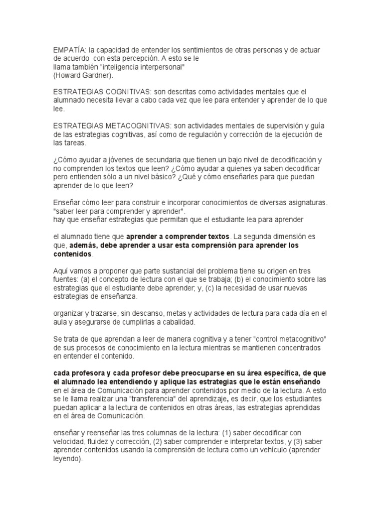 Estrategias Metacognitivas en Lectura | PDF | Teoria de la mente ...