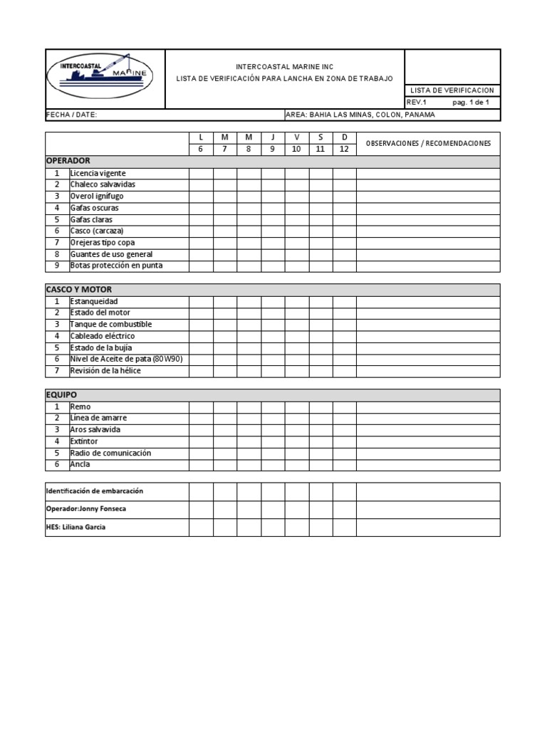 Lista de Verificación para Lanchas | PDF