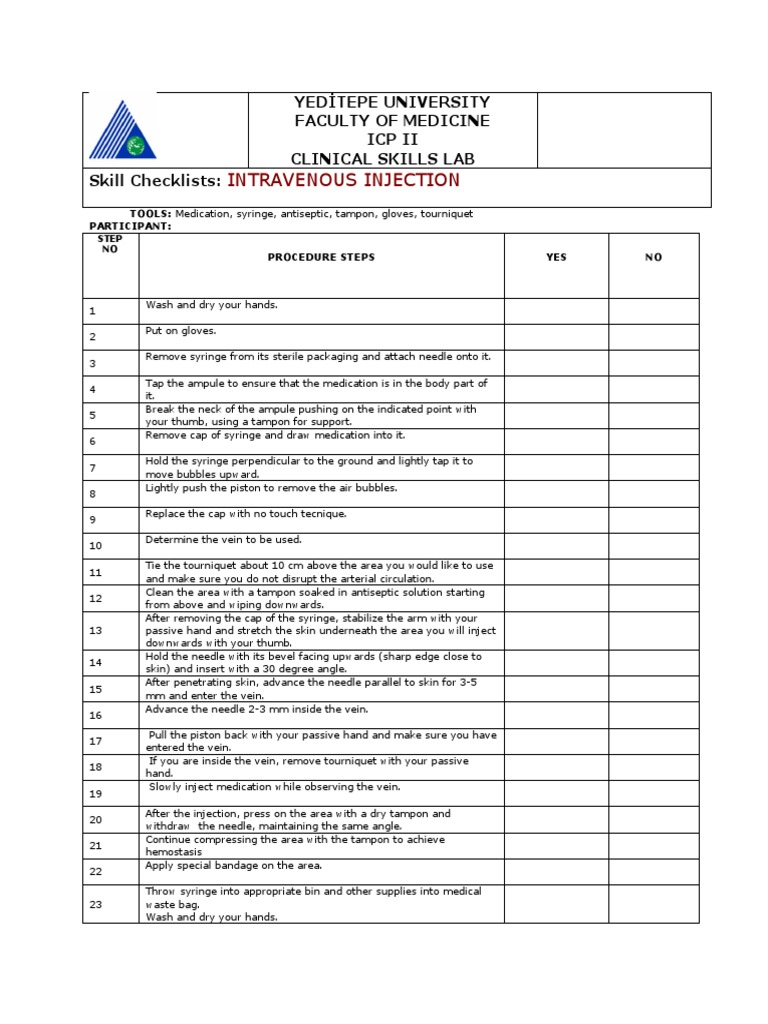 IV Checklist 2014 PDF Intravenous Therapy Injection (Medicine)