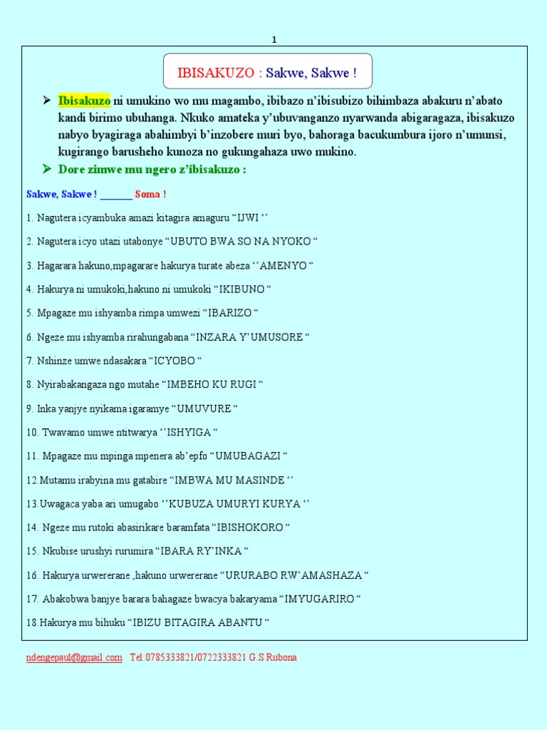 Ibisakuzo Nyarwanda: Sakwe, Sakwe! | PDF
