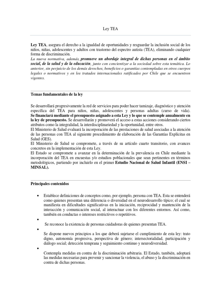 Ley TEA | PDF | Espectro autista | Trastorno mental