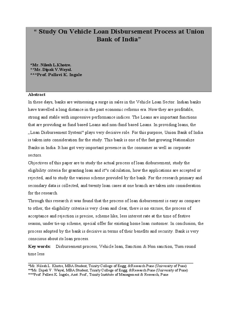 Study On Vehicle Loan Disbursement Proce Pdf Loans Banks