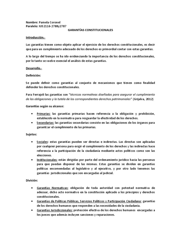 Garantías Constitucionales en Ecuador | PDF | Derecho Constitucional ...