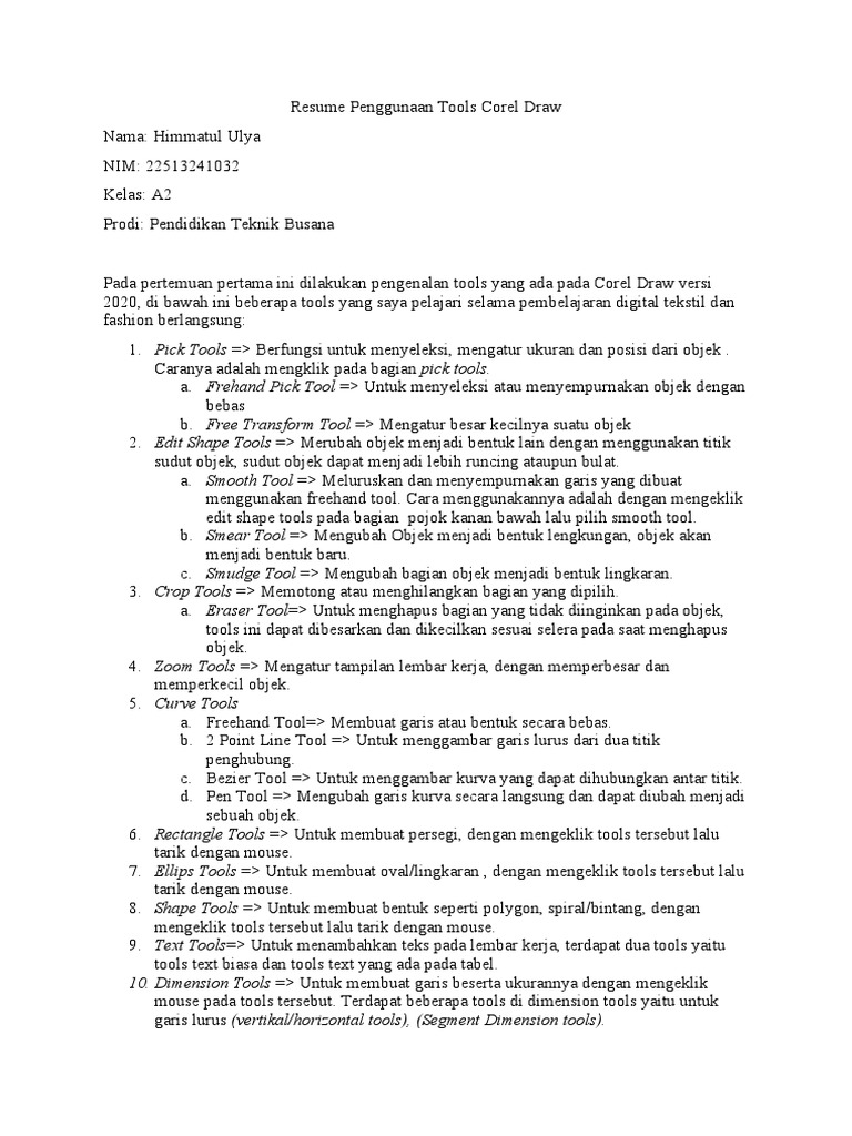 Resume Penggunaan Tools Corel Draw | PDF | Karier & Perkembangan