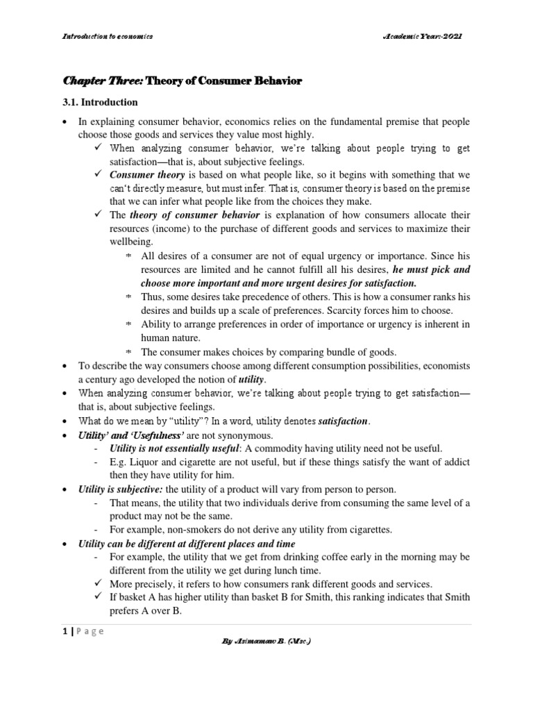 Chapter Three - Theory of Consumer Behavior | PDF | Utility ...