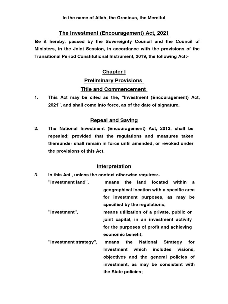 The Investment Encouragement Act 2021 PDF Investing Insurance