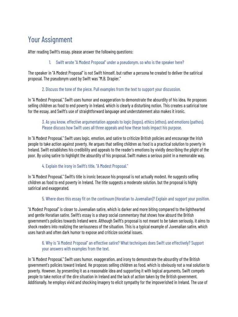 Assignment - 5.03 A Modest Proposal | PDF | Satire | Irony