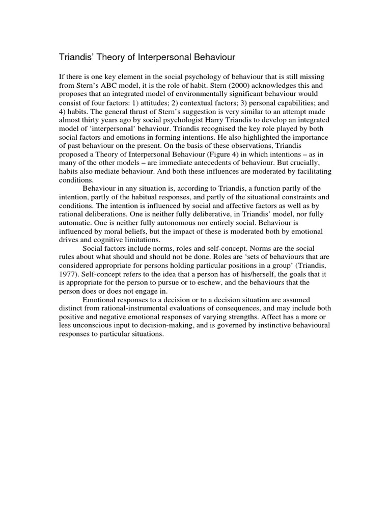Triandis' Interpersonal Behaviour Model | PDF | Behavior | Intention