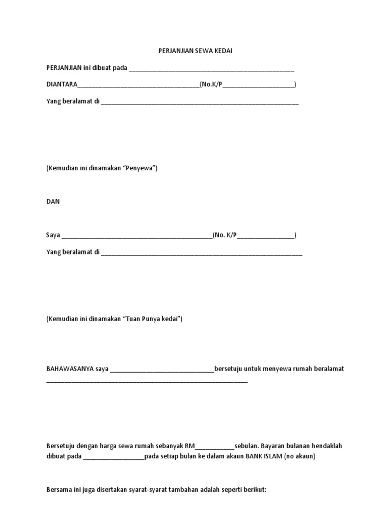 Perjanjian Sewa Kedai  PDF