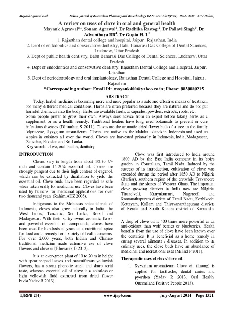 Health Benefits of Cloves in Dentistry | PDF | Science & Mathematics ...