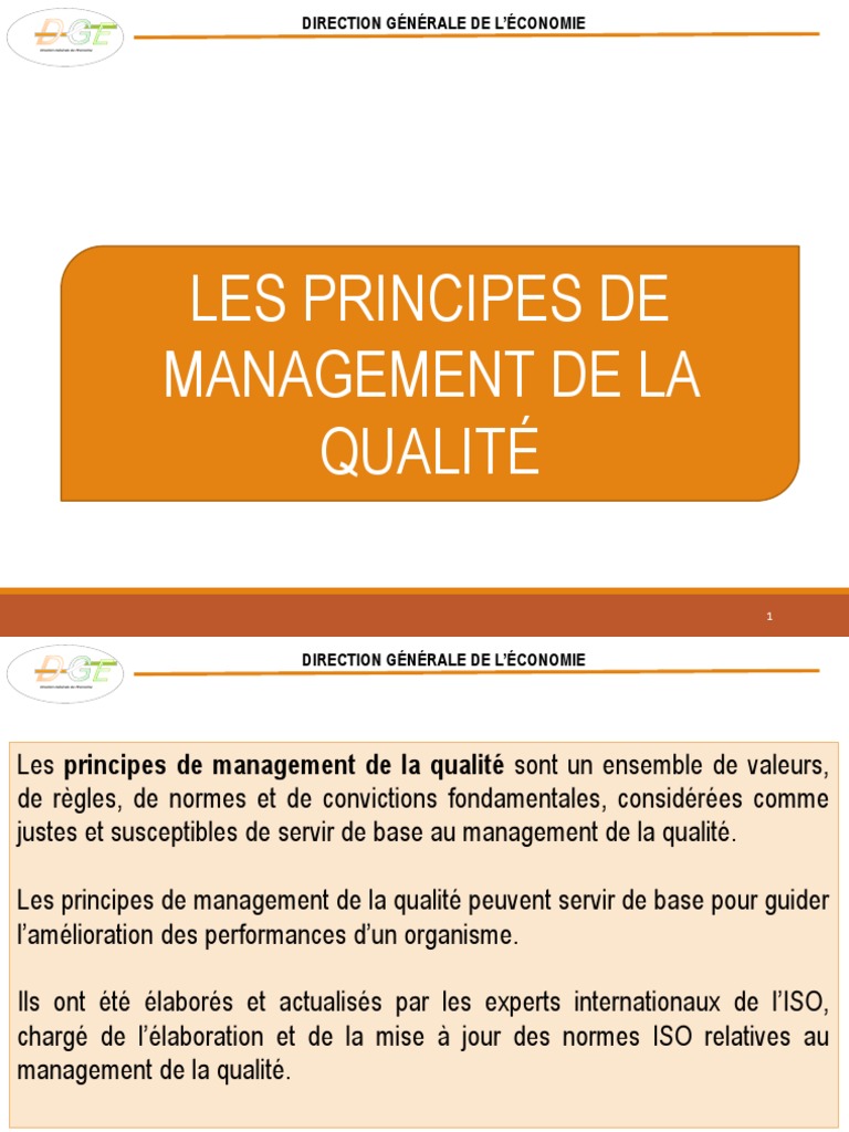 Principes du Management de la Qualité | PDF | Système de management de ...