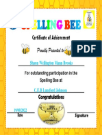 Spelling Bee Certificate Achievement Shaun Wellington Mann Brooks